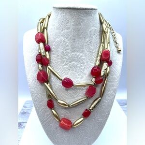 Chico's Pink and Matt Gold Hammered  Layered Necklace
